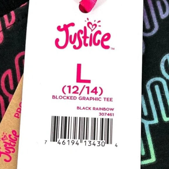 Justice Girls' Patterned Short Sleeve Graphic Tee Black Rainbow- L - Picture 6 of 6